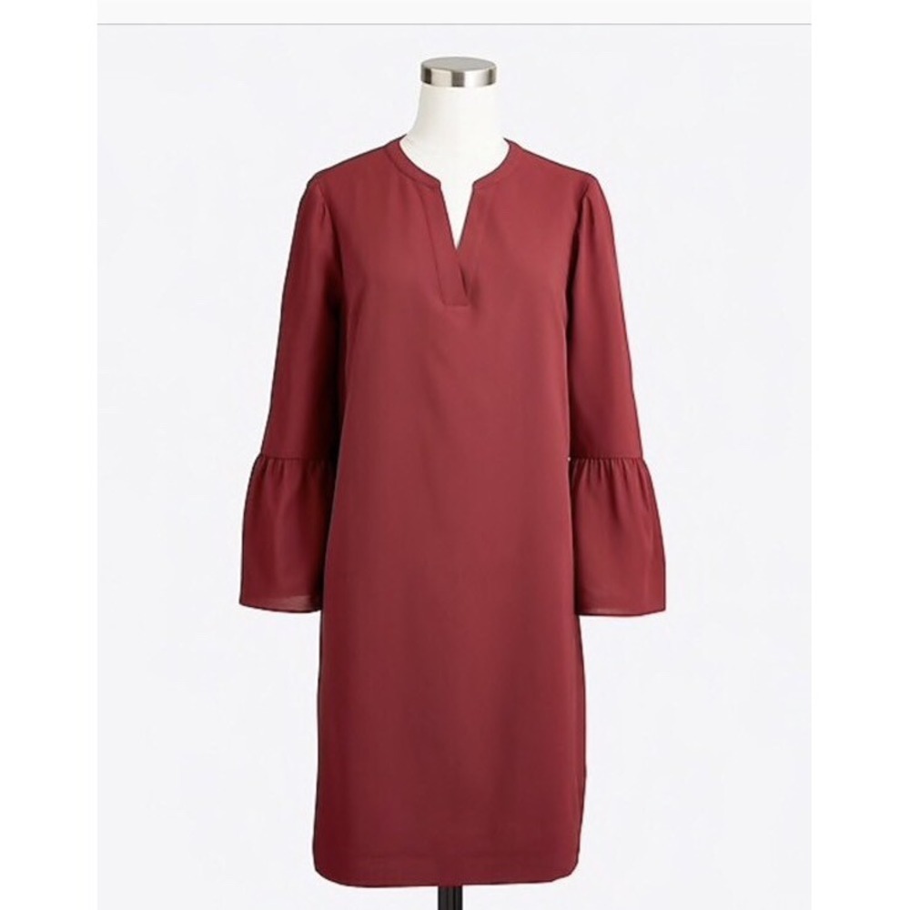 J Crew Bell-sleeve Sheath Tunic Dress Dark Cranberry Wine Red H1512 Size 2